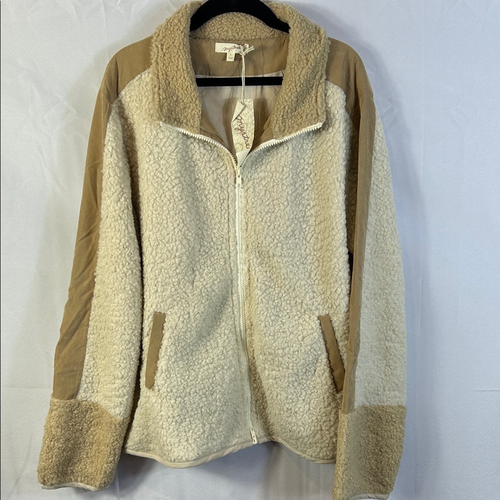 Mystree Cream and Tan Sherpa Suede Teddy Jacket Size Large New